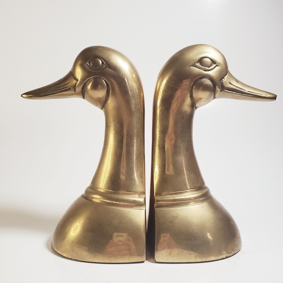 VINTAGE Solid Brass Mallard Duck Bookends / Brass Metal Duck Bookends by Leonard - Picture 3 of 15